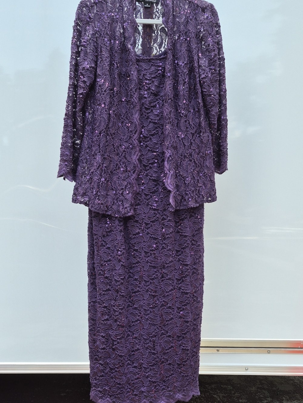 Alex Evenings Deep Purple Lace Dress with Sequin Detail With Lace Jacket Size 8
